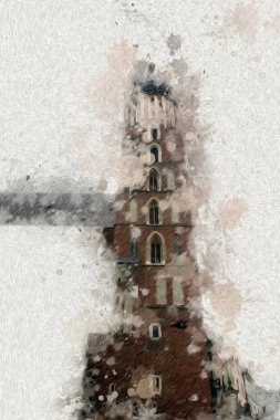 Eski şehir Krakow sanat illüstrasyonları antika