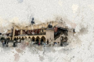 Eski şehir Krakow sanat illüstrasyonları antika