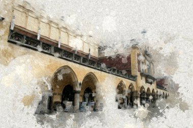 Eski şehir Krakow sanat illüstrasyonları antika