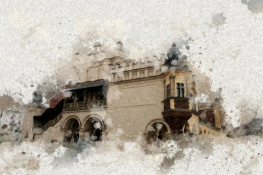 Eski şehir Krakow sanat illüstrasyonları antika