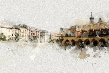 Eski şehir Krakow sanat illüstrasyonları antika