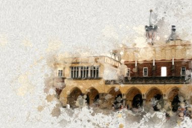 Eski şehir Krakow sanat illüstrasyonları antika