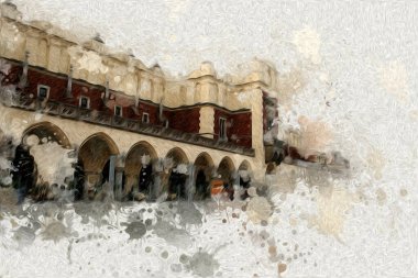 Eski şehir Krakow sanat illüstrasyonları antika