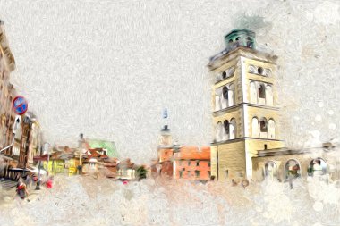 Varşova şehir manzarası dış sanat çizimi çizimi