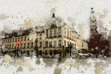 Wroclaw City Poland antika sanat eskizi çizimi