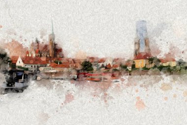 Wroclaw City Poland antika sanat eskizi çizimi