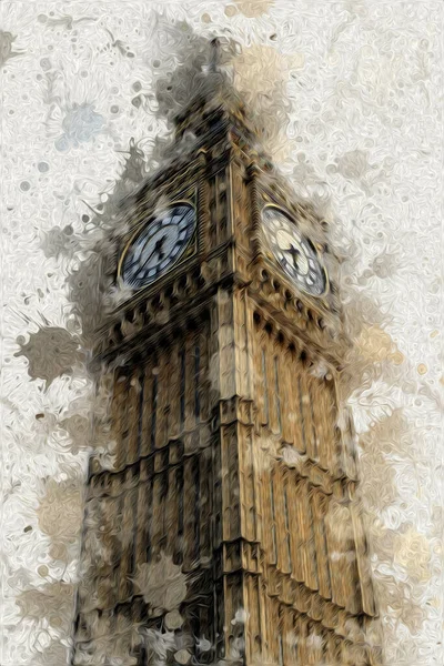 London Big Ben Art Drawing Sketch Illustration Fun Design Vintage — Stock Photo, Image