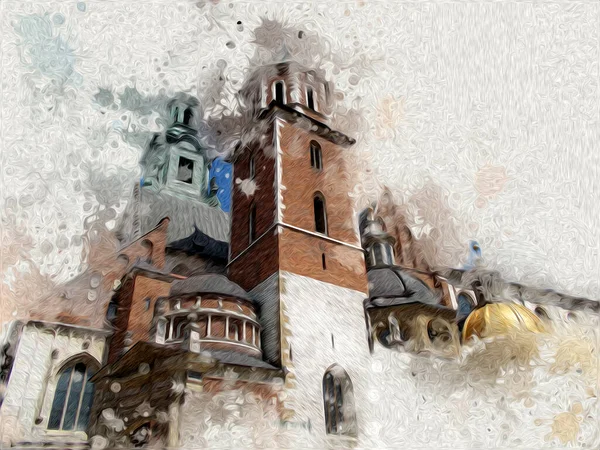 Stare Miasto Krakow Sztuka Ilustracja Retro Vintage — Zdjęcie stockowe