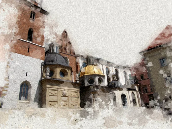 Stare Miasto Krakow Sztuka Ilustracja Retro Vintage — Zdjęcie stockowe