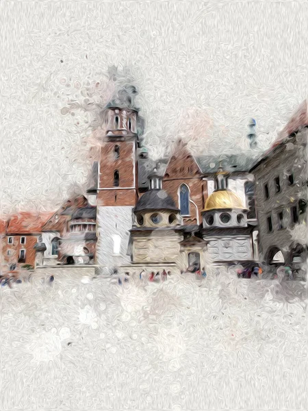 Vieille Ville Krakow Art Illustration Rétro Vintage — Photo