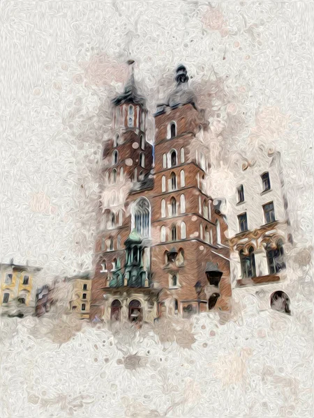 Vecchia Città Krakow Arte Illustrazione Retrò Vintage — Foto Stock