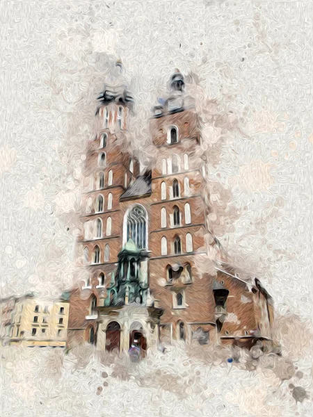 Old City Krakow Art Illustration Retro Vintage — Stock Photo, Image