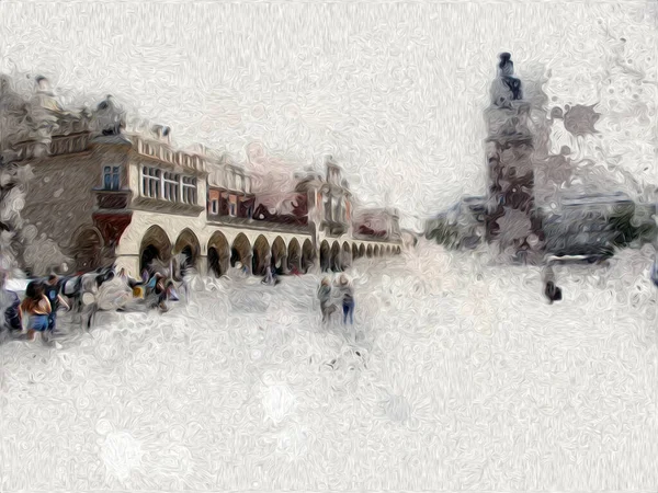 Old City Krakow Art Illustration Retro Vintage — Stock Photo, Image