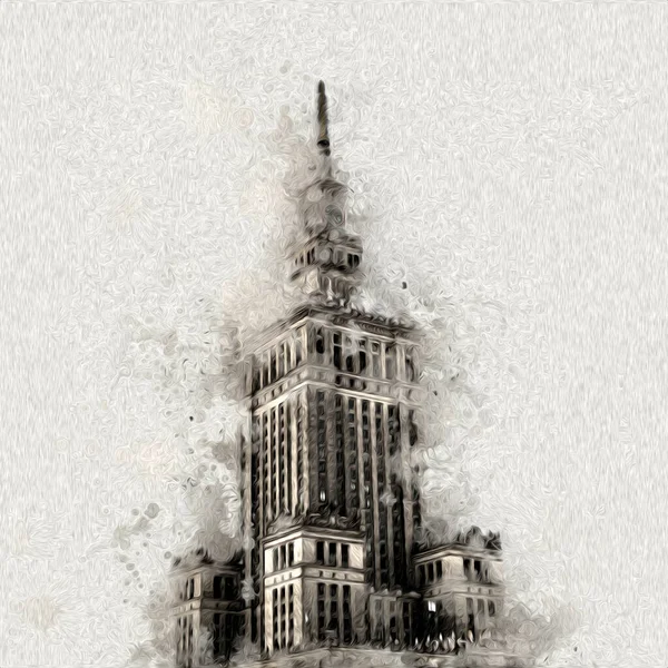Warschau Stadsgezicht Exterieur Kunst Tekening Schets Illustratie — Stockfoto