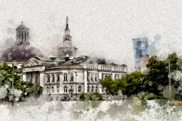 Varšava Cityscape Exteriér Umění Kresba Skica Ilustrace — Stock fotografie