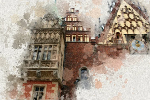 Wroclaw Stad Polen Retro Vintage Kunst Tekening Schets Illustratie — Stockfoto