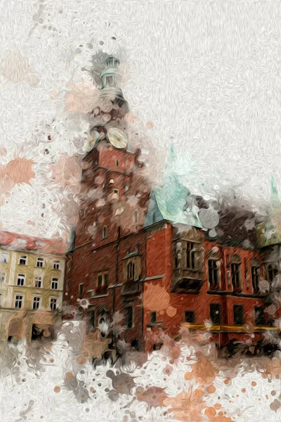 ヴロツワフ市ポーランドレトロヴィンテージアートドローイングスケッチイラスト — ストック写真