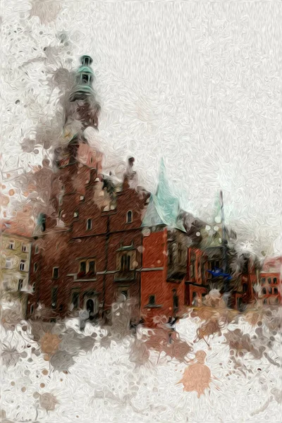 Wroclaw Cidade Poland Retro Vintage Arte Desenho Esboço Ilustração — Fotografia de Stock