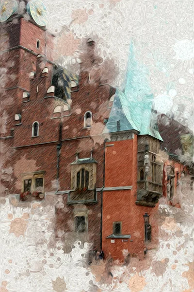 ヴロツワフ市ポーランドレトロヴィンテージアートドローイングスケッチイラスト — ストック写真
