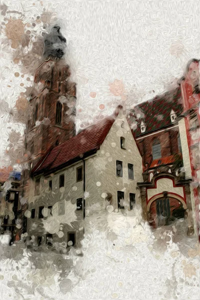 Wroclaw Cidade Poland Retro Vintage Arte Desenho Esboço Ilustração — Fotografia de Stock