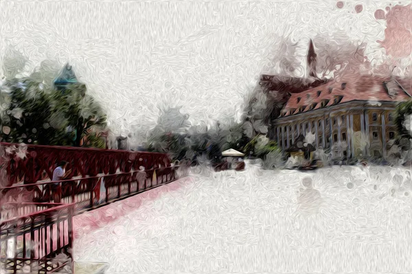 Wroclaw City Poland Retro Vintage Art Menggambar Gambar Gambar Ilustrasi — Stok Foto