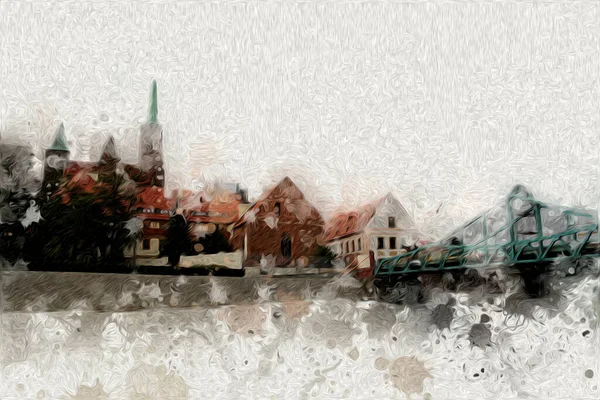 Wroclaw City Poland Retro Vintage Art Drawing Sketch Illustration — Stock Photo, Image