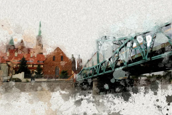 Wroclaw City Poland Retro Vintage Art Draw Sketch — 스톡 사진