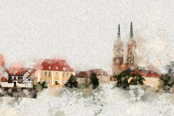 Wroclaw市波兰复古艺术素描图解 — 图库照片