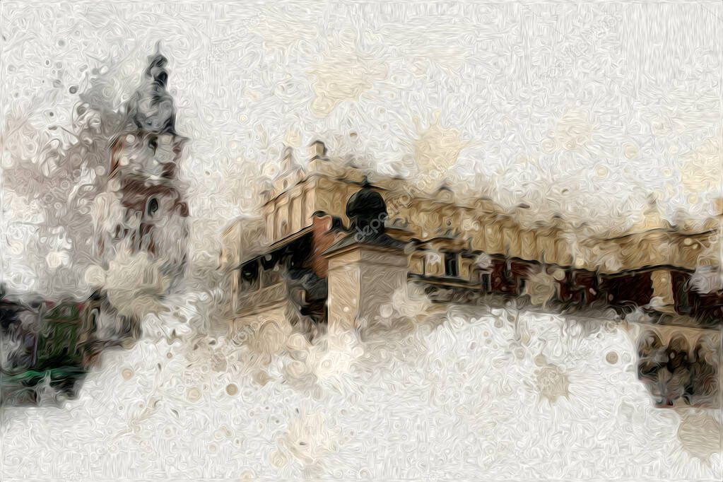 Old city Krakow art illustration retro vintage