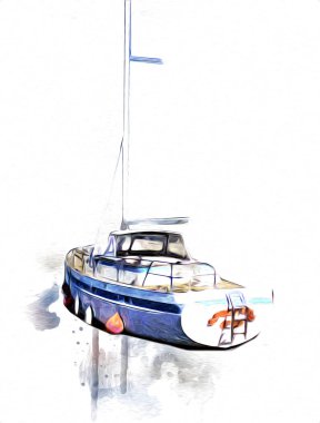 Yelkenli tekneler marina sanat illüstrasyonuna yerleştirildi.