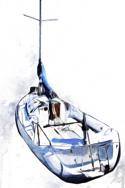 Yelkenli tekneler marina sanat illüstrasyonuna yerleştirildi.