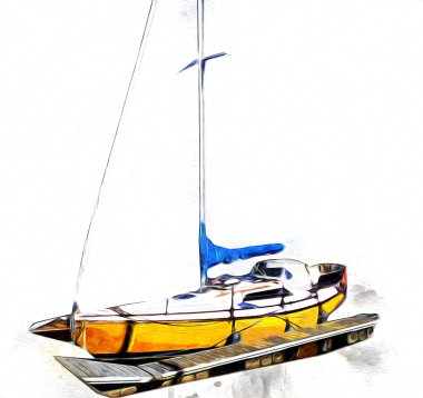 Yelkenli tekneler marina sanat illüstrasyonuna yerleştirildi.