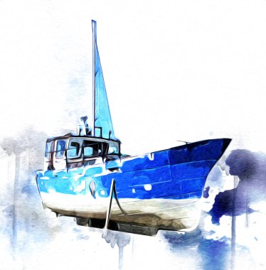 Yelkenli tekneler marina sanat illüstrasyonuna yerleştirildi.