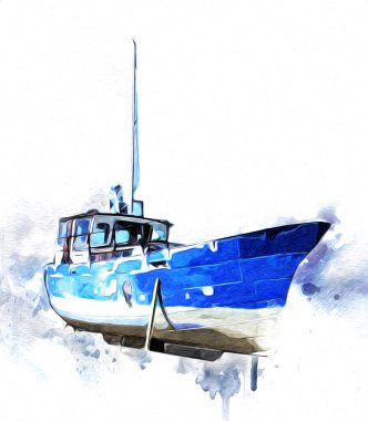 Yelkenli tekneler marina sanat illüstrasyonuna yerleştirildi.