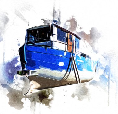 Yelkenli tekneler marina sanat illüstrasyonuna yerleştirildi.