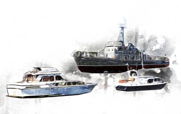 Barcos Vela Arrumados Marina Arte Ilustração Vintage Retro — Fotografia de Stock