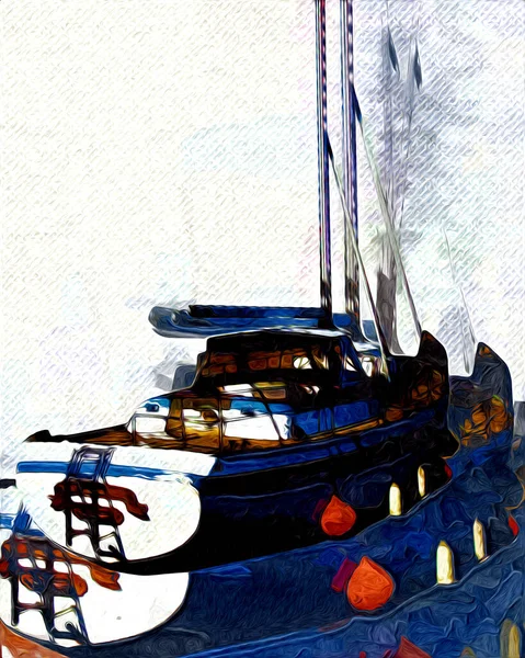 Segelboote Yachthafen Art Illustration Vintage Retro Verstaut — Stockfoto