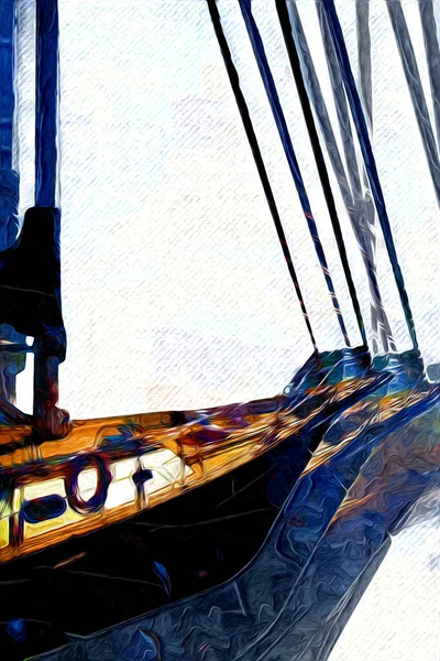 Вітрильні Човни Стоять Морі Художня Ілюстрація Старовинний Ретро — стокове фото