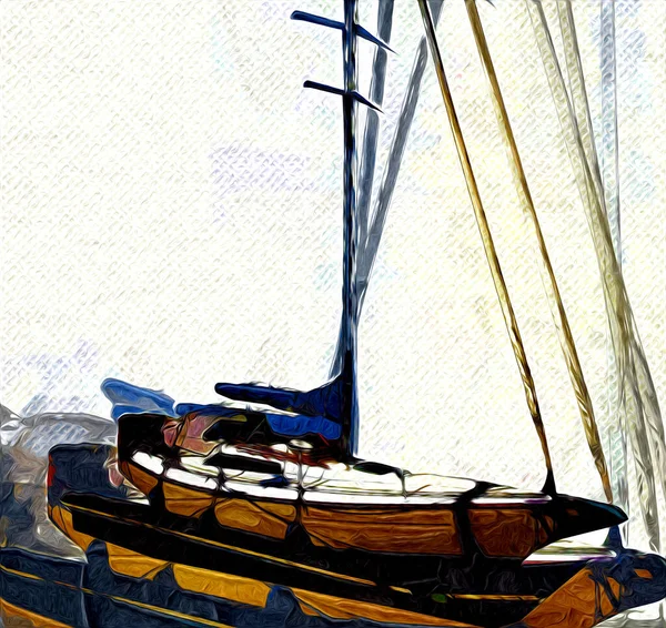 Zeilboten Opgeborgen Jachthaven Kunst Illustratie Vintage Retro — Stockfoto