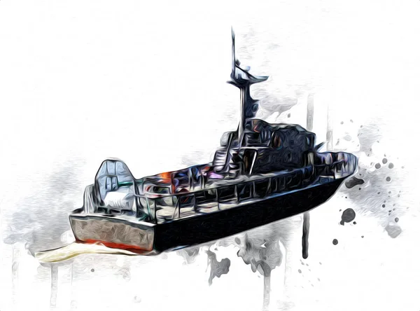 Militair Schip Gaat Door Ruwe Atlantische Zee Illustratie Vintage Retro — Stockfoto