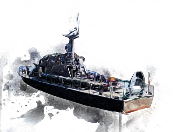 Militärschiff Fährt Durch Die Raue Atlantische See Illustration Vintage Retro — Stockfoto