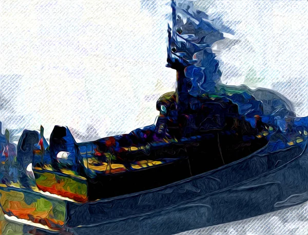 Militärschiff Fährt Durch Die Raue Atlantische See Illustration Vintage Retro — Stockfoto