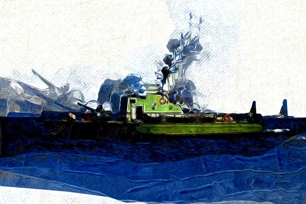 Barco Militar Pasa Por Mar Atlántico Áspero Ilustración Vintage Arte —  Fotos de Stock