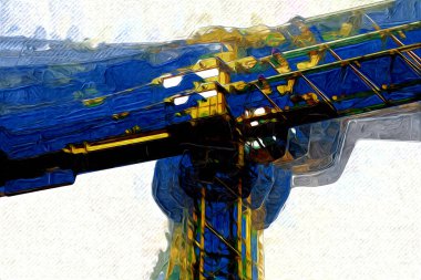 Şantiye iskelesi, klasik resim çizimi olan bir inşaat alanı.