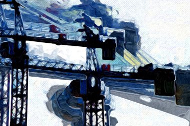 Şantiye iskelesi, klasik resim çizimi olan bir inşaat alanı.