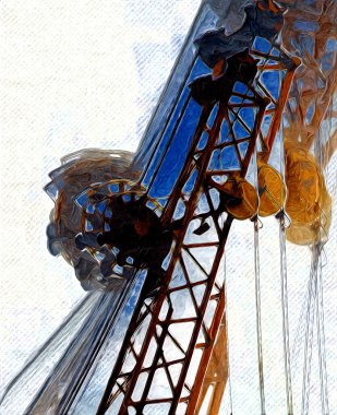 Şantiye iskelesi, klasik resim çizimi olan bir inşaat alanı.