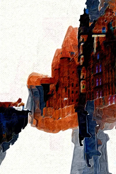 Watercolor Sketch Illustration Beautiful View Architecture City Gdansk Poland — Stock Photo, Image