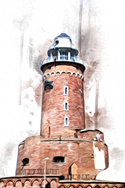 Kolobrzeg el çizimi suluboya deniz feneri illüstrasyon sanat eskizi çizimi