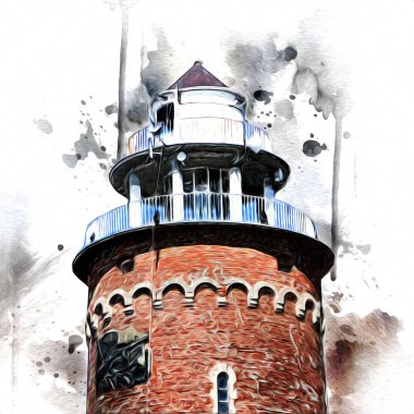 Kolobrzeg el çizimi suluboya deniz feneri illüstrasyon sanat eskizi çizimi