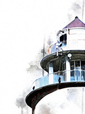 Kolobrzeg el çizimi suluboya deniz feneri illüstrasyon sanat eskizi çizimi